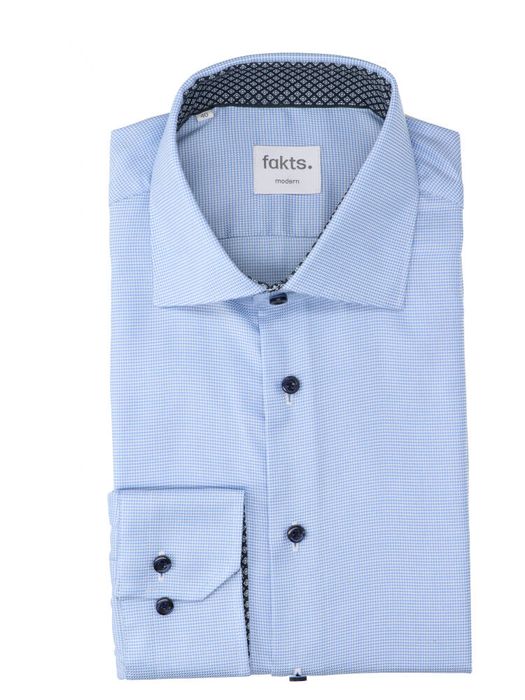 Blauw faux katoenen hemd (regular fit) met details en lange mouwen Fakts