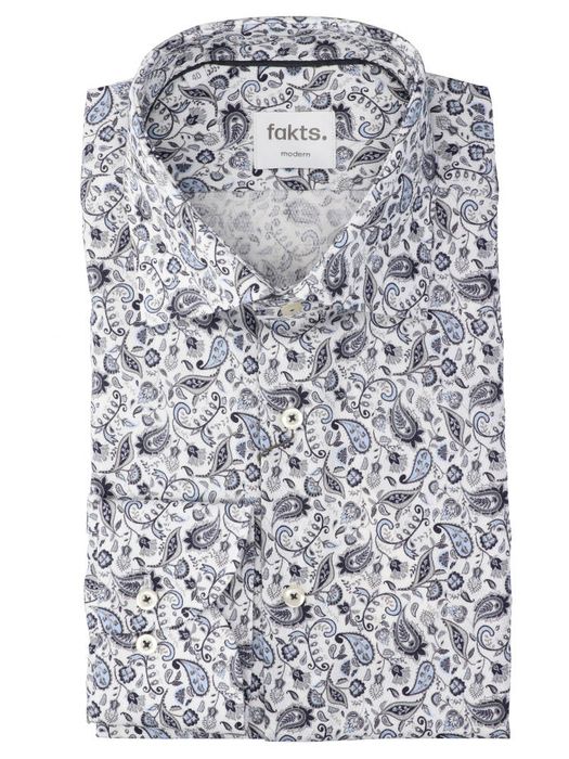 Wit katoenen hemd in donkerblauwe (modern fit) met lange mouwen Fakts