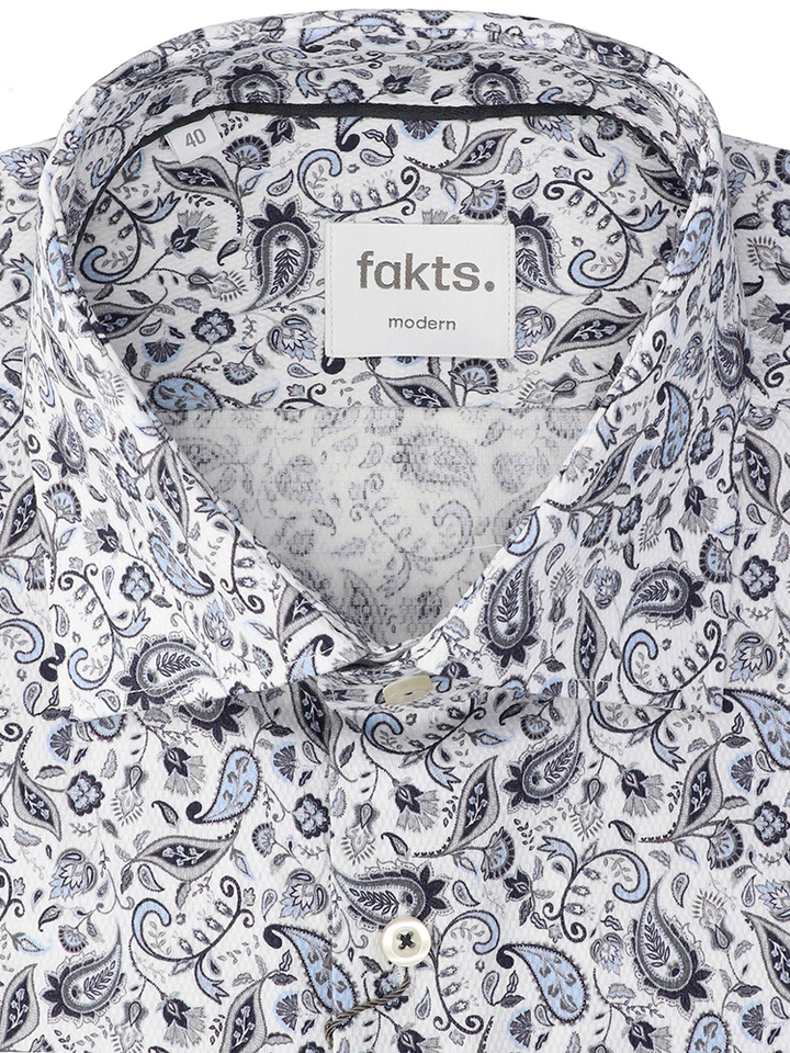 Wit katoenen hemd in donkerblauwe (modern fit) met lange mouwen Fakts