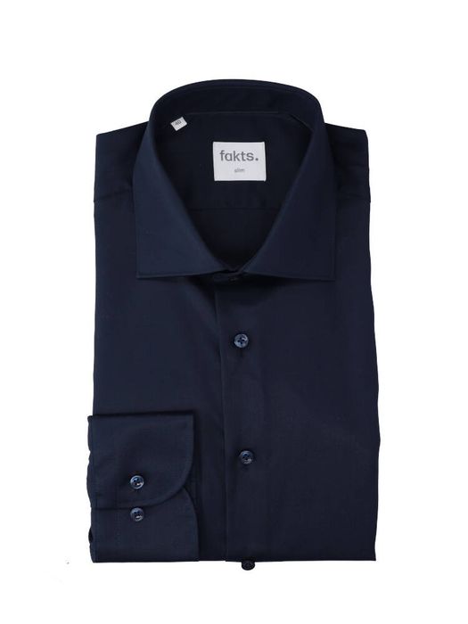 Donkerblauw katoenen hemd (slim fit) met lange mouwen Fakts
