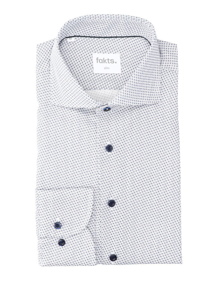 Blauw katoenen hemd met print (slim fit) met lange mouwen Fakts