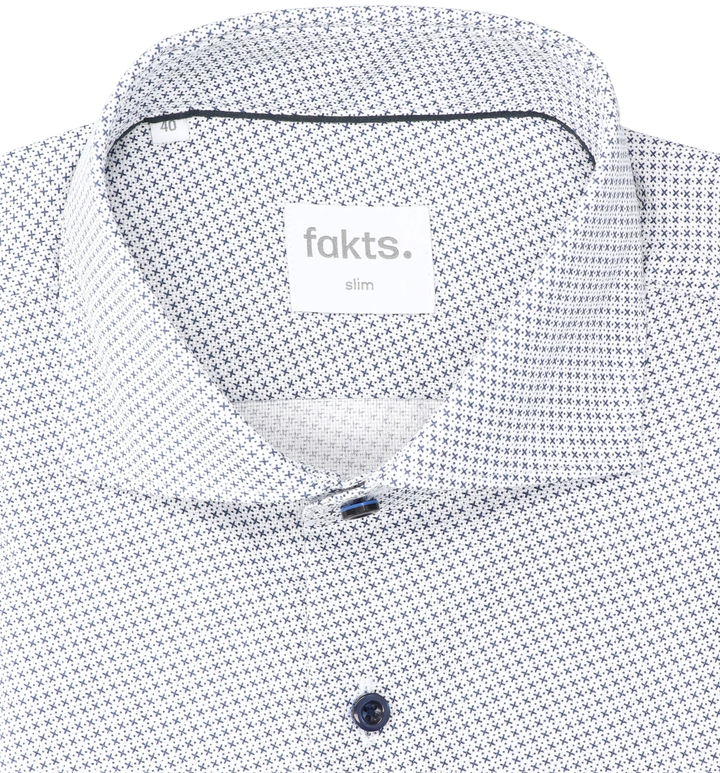 Blauw katoenen hemd met print (slim fit) met lange mouwen Fakts