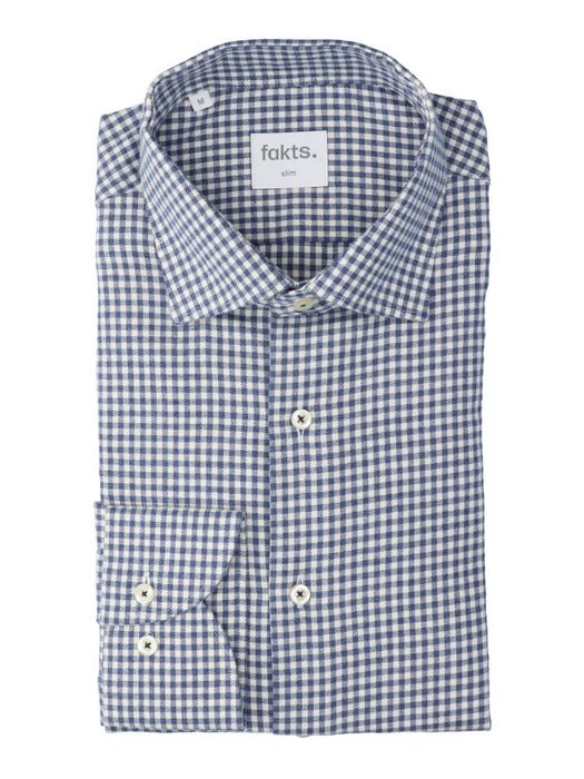 Wit flanel hemd (slim fit) met ruiten en lange mouwen Fakts