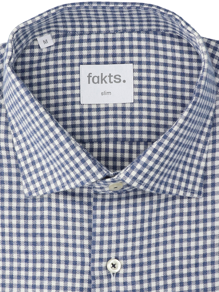 Wit flanel hemd (slim fit)  met ruiten en lange mouwen Fakts