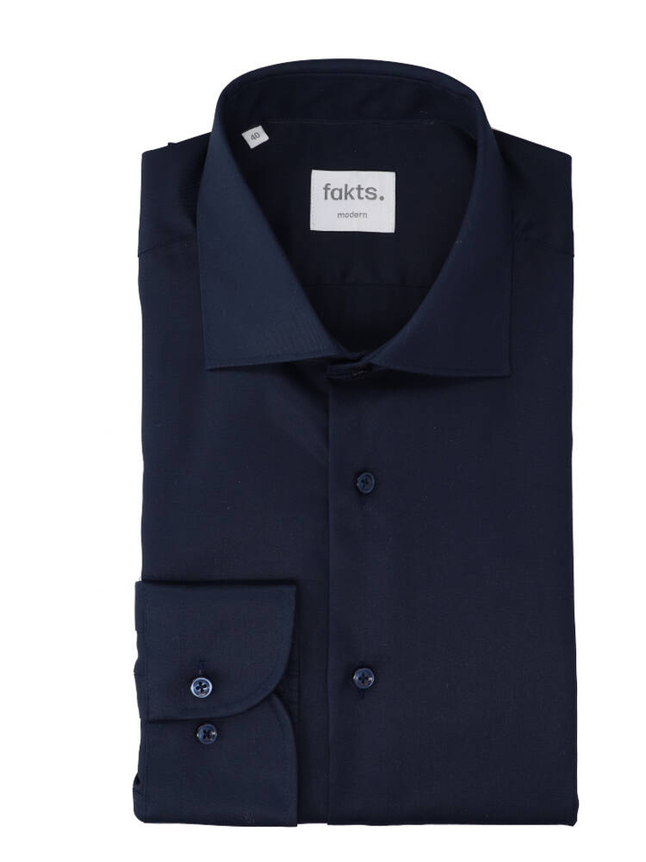 Donkerblauw katoenen hemd ( modern fit) met lange mouwen Fakts