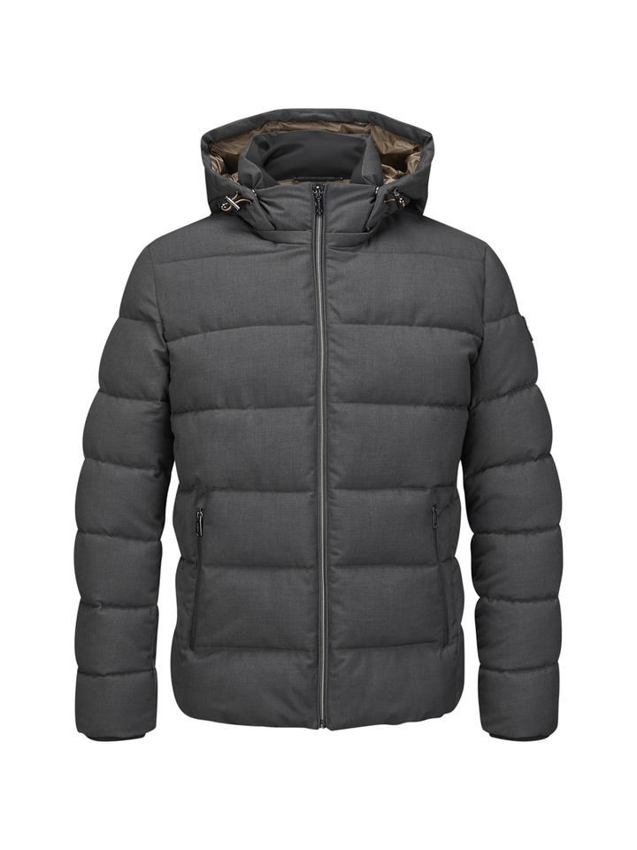 Antraciet kleurige puffer jacket met rits en kap Mauro Milestone