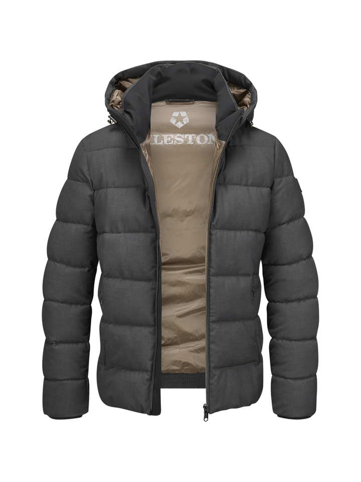 Antraciet kleurige puffer jacket met rits en kap Mauro Milestone