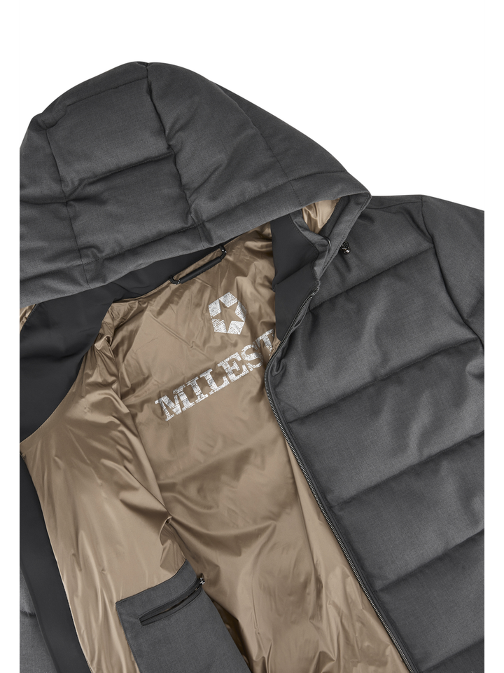 Antraciet kleurige puffer jacket met rits en kap Mauro Milestone