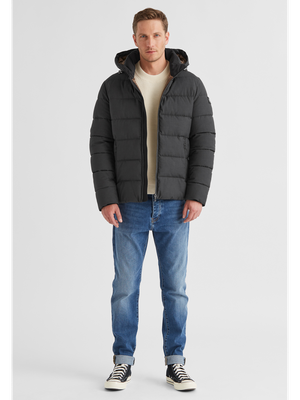 Antraciet kleurige puffer jacket met rits en kap Mauro Milestone