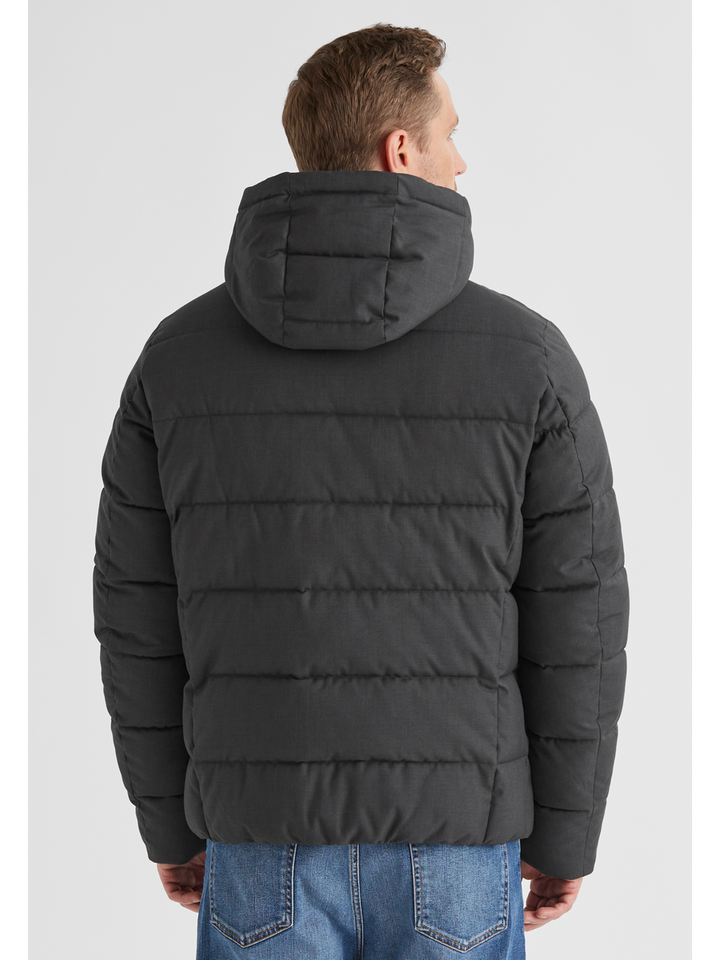 Antraciet kleurige puffer jacket met rits en kap Mauro Milestone