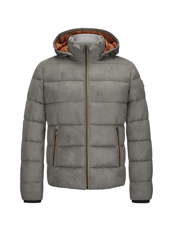 Grijze puffer jas met rits en kap Milestone