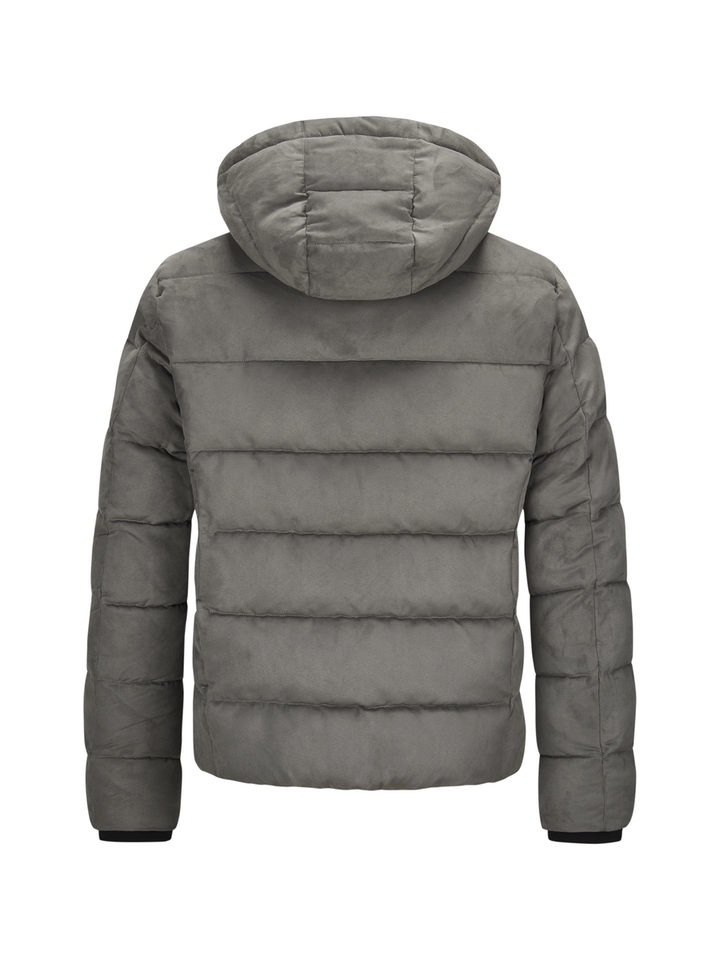 Grijze puffer jas met rits en kap Milestone