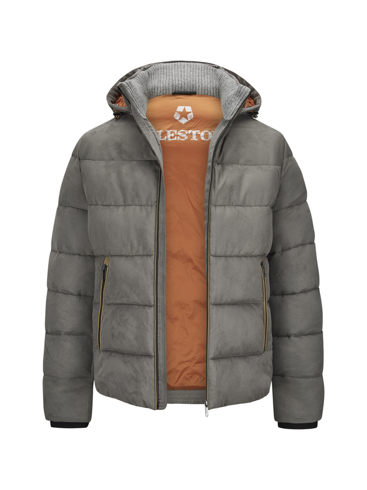 Grijze puffer jas met rits en kap Milestone