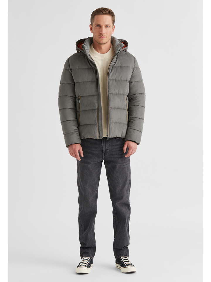 Grijze puffer jas met rits en kap Milestone
