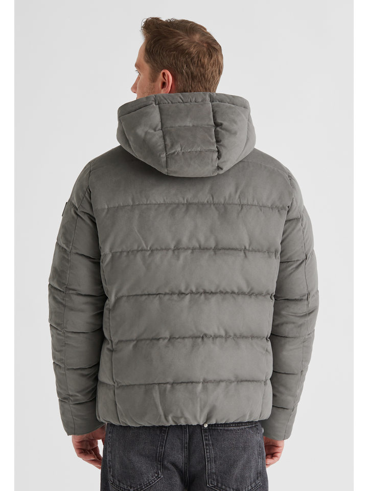 Grijze puffer jas met rits en kap Milestone