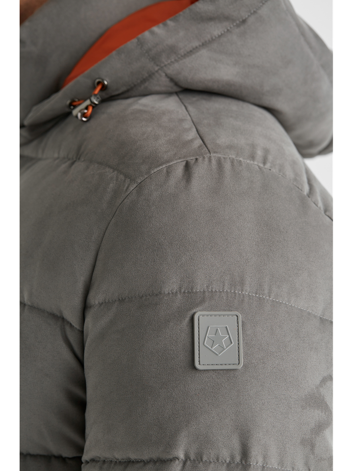 Grijze puffer jas met rits en kap Milestone