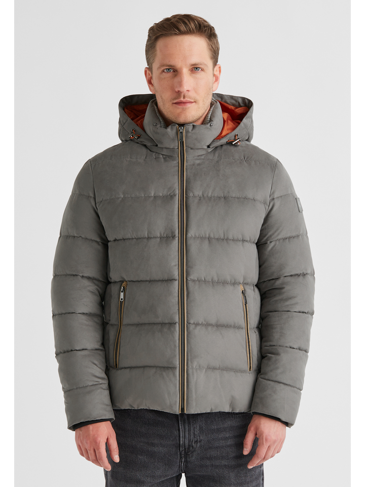 Grijze puffer jas met rits en kap Milestone
