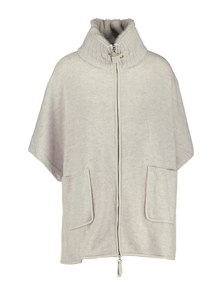 Grijze wollen en cashmere poncho met lederen detail Pavia Max&Moi