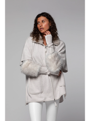 Max & Moi Grijze wollen en cashmere poncho met lederen detail Pavia Max&Moi