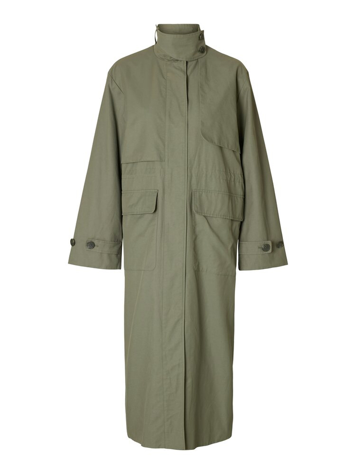 Kaki groene lange trenchcoat Selected