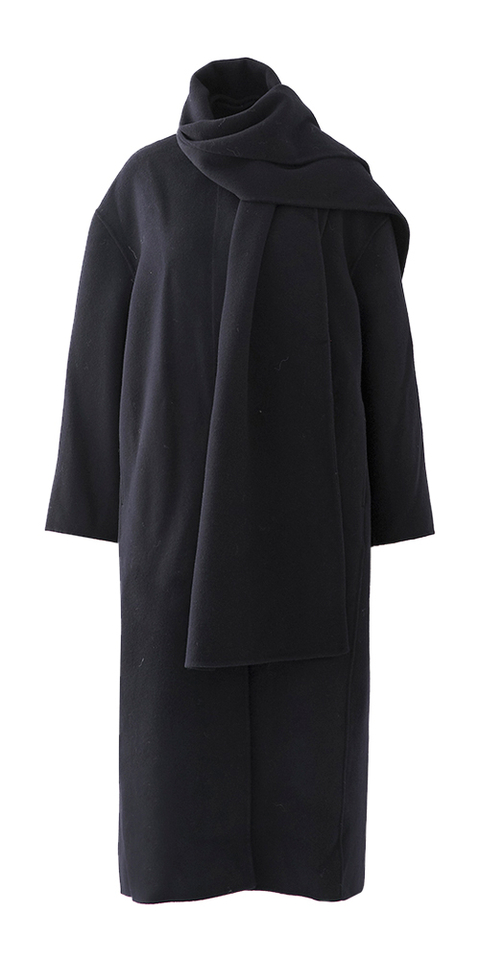 Donkerblauwe oversized mantel met afneembare sjaal Soeur 