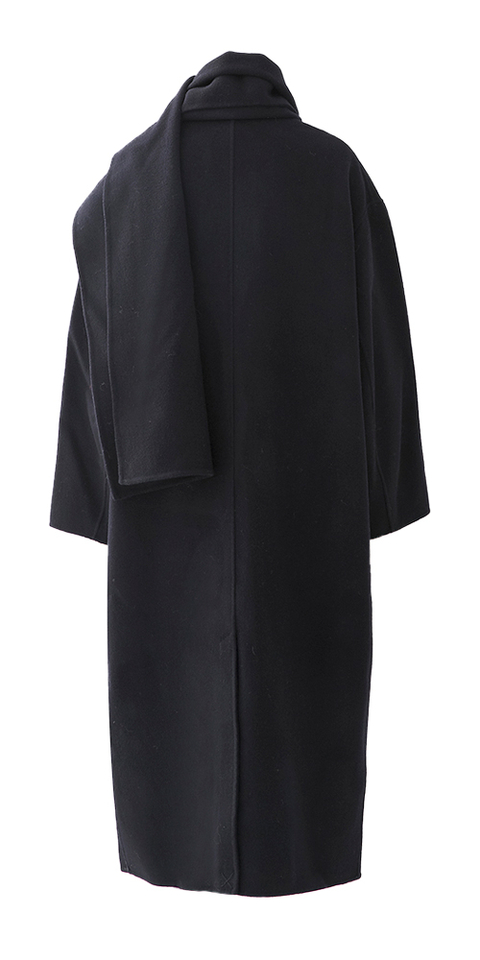 Donkerblauwe oversized mantel met afneembare sjaal Soeur 