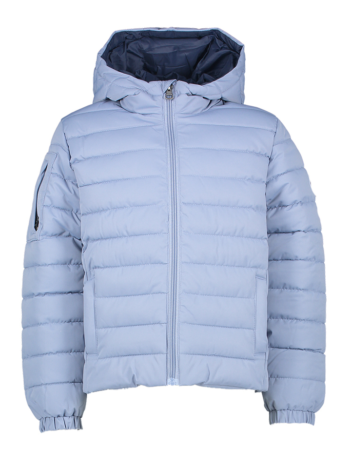 Lichtblauwe puffer jas met rits en kap Hackett