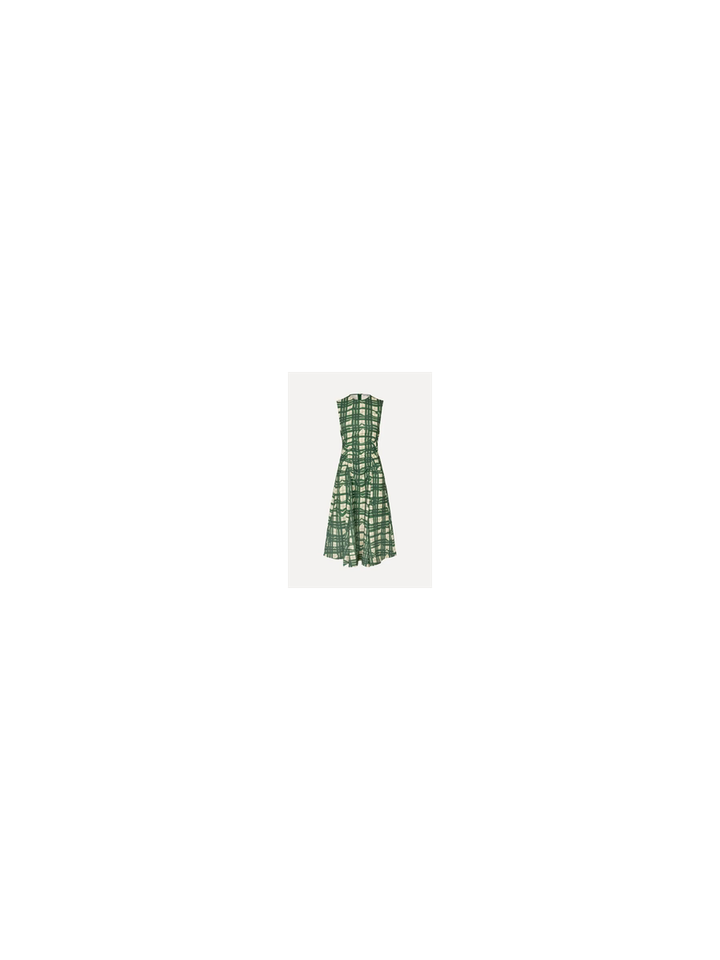 Groen en beige lang kleed met ruitjespatroon Stine Goya