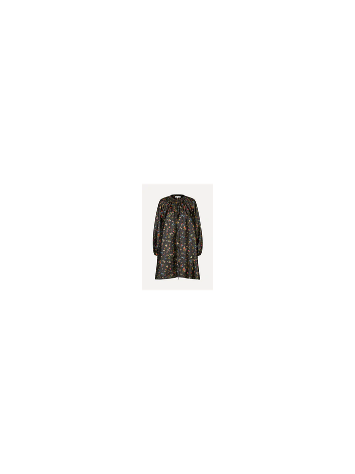 Zwart kleed met bloemenprint en striksluiting Stine Goya 