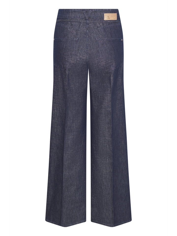 Donkerblauwe wide leg jeans met glitter Raffaello Rossi