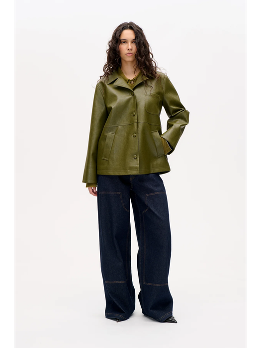 Kaki groene jas in leder look Baum Und Pferdgarten