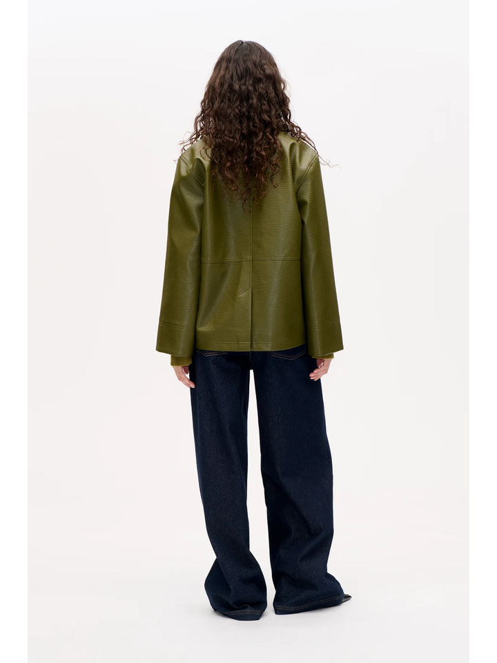 Kaki groene jas in leder look Baum Und Pferdgarten 