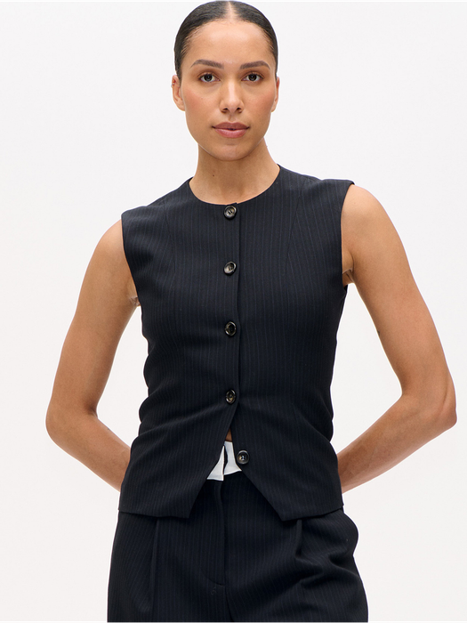 Donkerblauwe kostuumgilet met strepen Menea Baum Und Pferdgarten