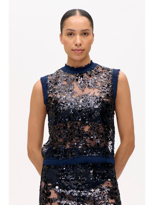 Donkerblauwe glittertop met pailletten Manira Baum und Pferdgarten