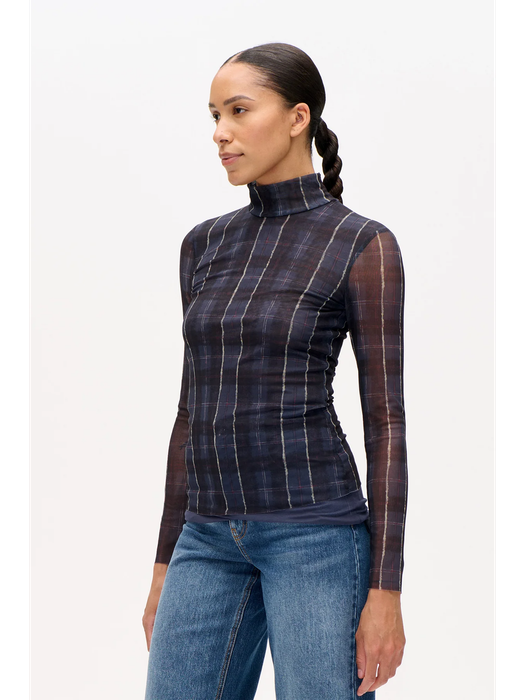 Donkkerblauwe t-shirt in synthestische stof met multicolor print en lange mouwen Jodi Baum und Pferdgarten