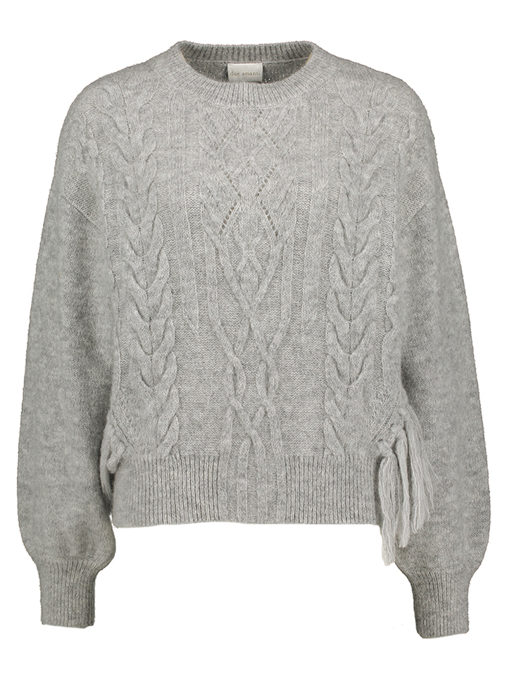 Grijze pull met kabelmotief en franjes Dare Due Amanti 