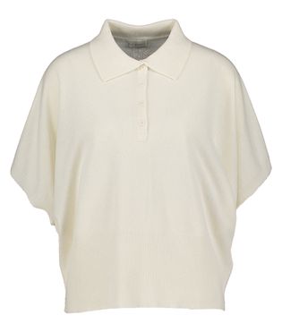 Due Amanti Ecru wollen pull met kraag en driekwart mouwen Max