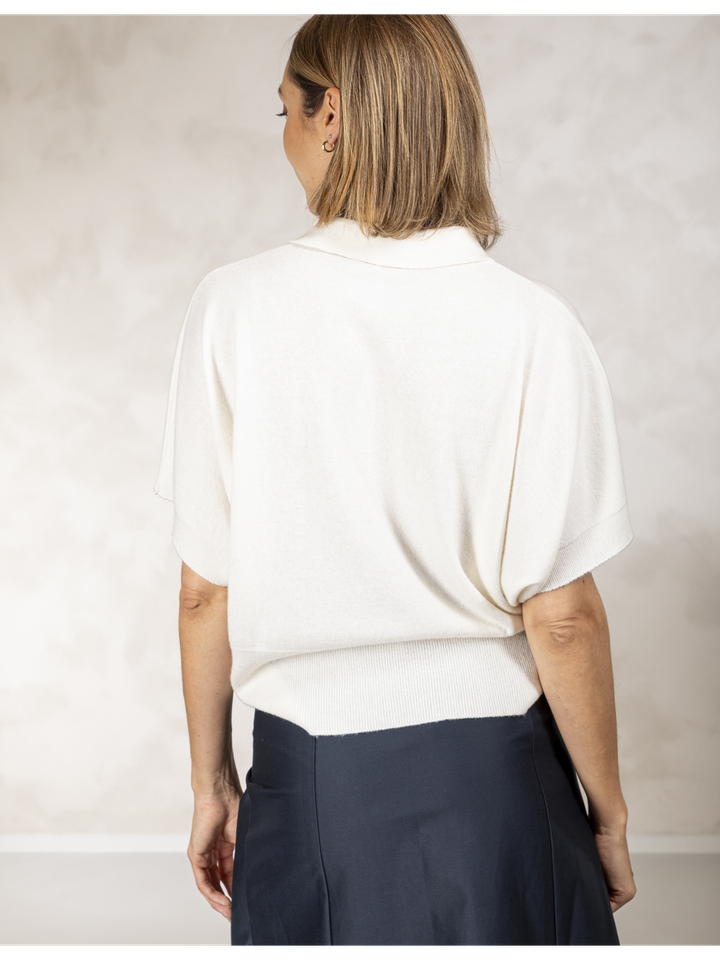 Ecru wollen pull met kraag en driekwart mouwen Max Due Amanti