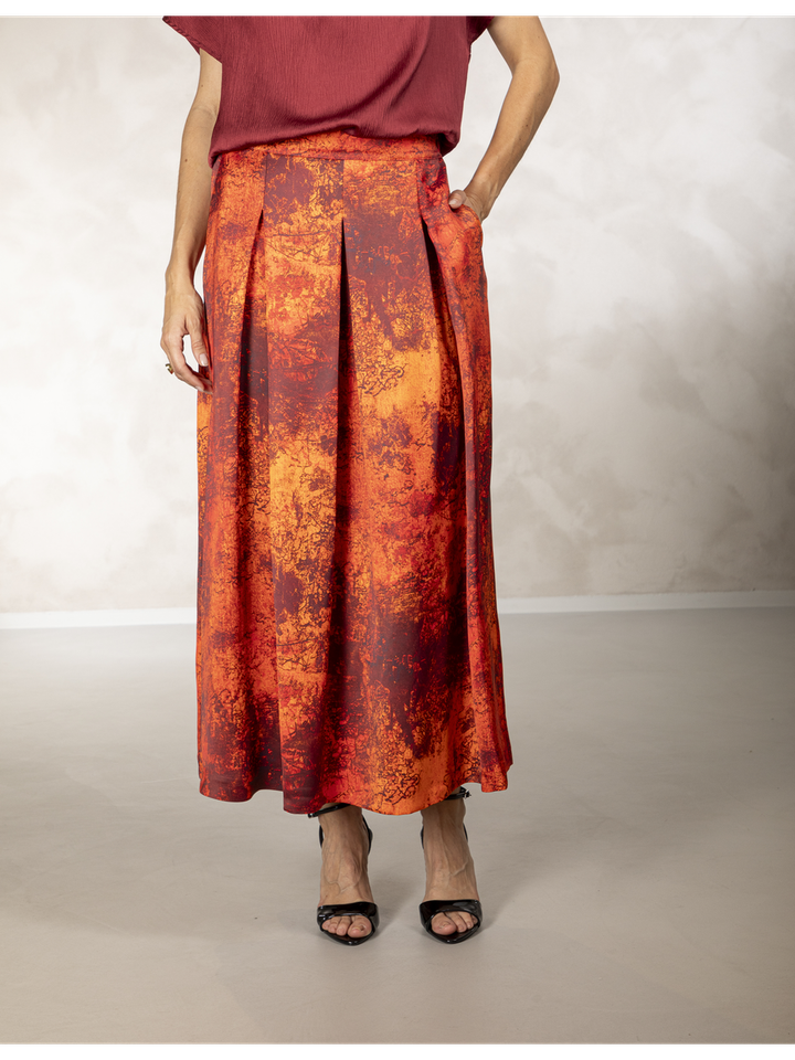 Roodoranje halflange rok in print Tessa Due Amanti