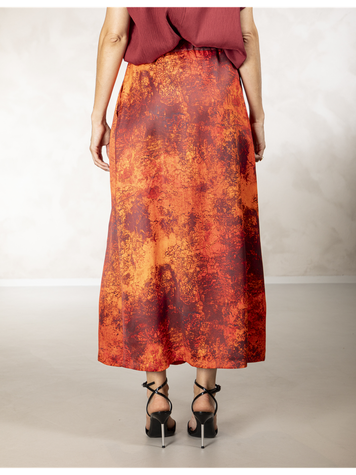 Roodoranje halflange rok in print Tessa Due Amanti