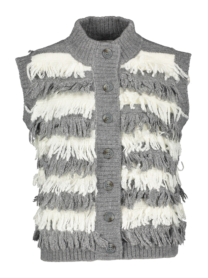 Grijze gestreepte cardigan met franjes Lions Due Amanti 