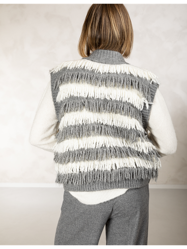 Grijze gestreepte cardigan met franjes Lions Due Amanti 