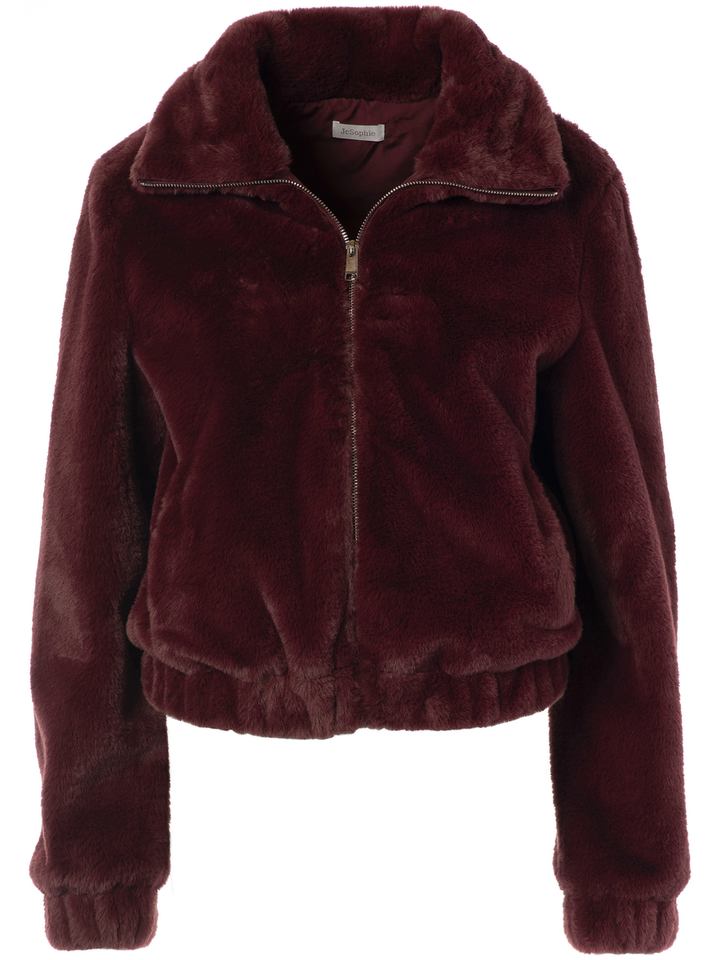 Bordeaux fluffy jas met rits Jc Sophie
