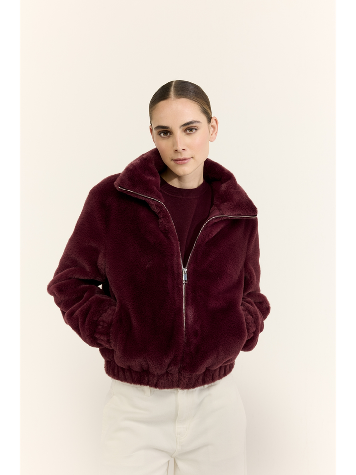 Bordeaux fluffy jas met rits Jc Sophie