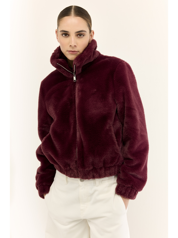 Bordeaux fluffy jas met rits Jc Sophie