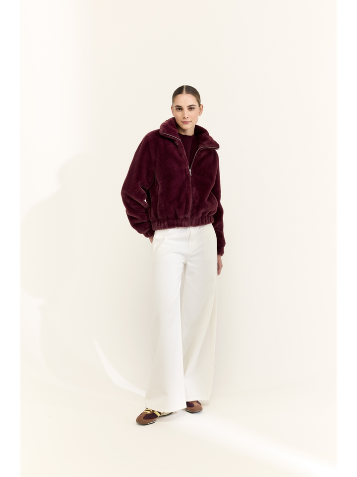 Bordeaux fluffy jas met rits Jc Sophie
