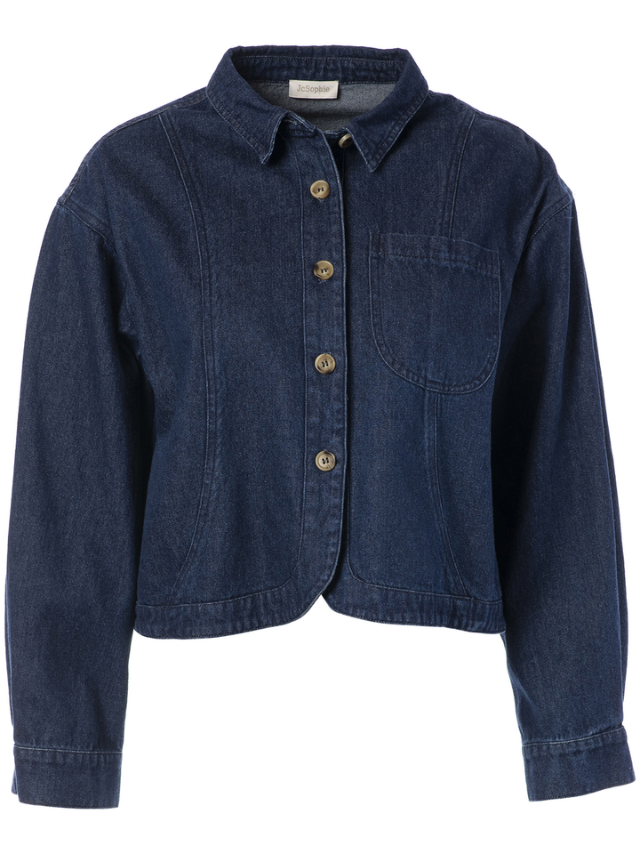 Donkerblauw jeanshemd met knopen en opgestikte zak JC Sophie