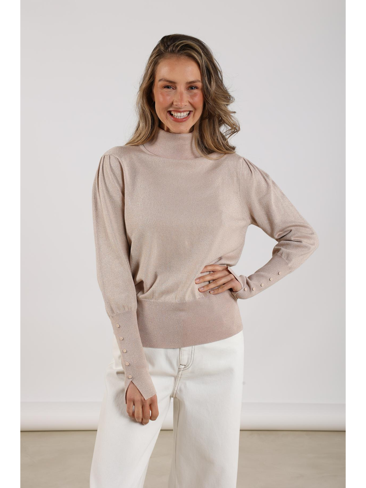 Roze glitter trui met rolkraag Sylvia lurex Nukus