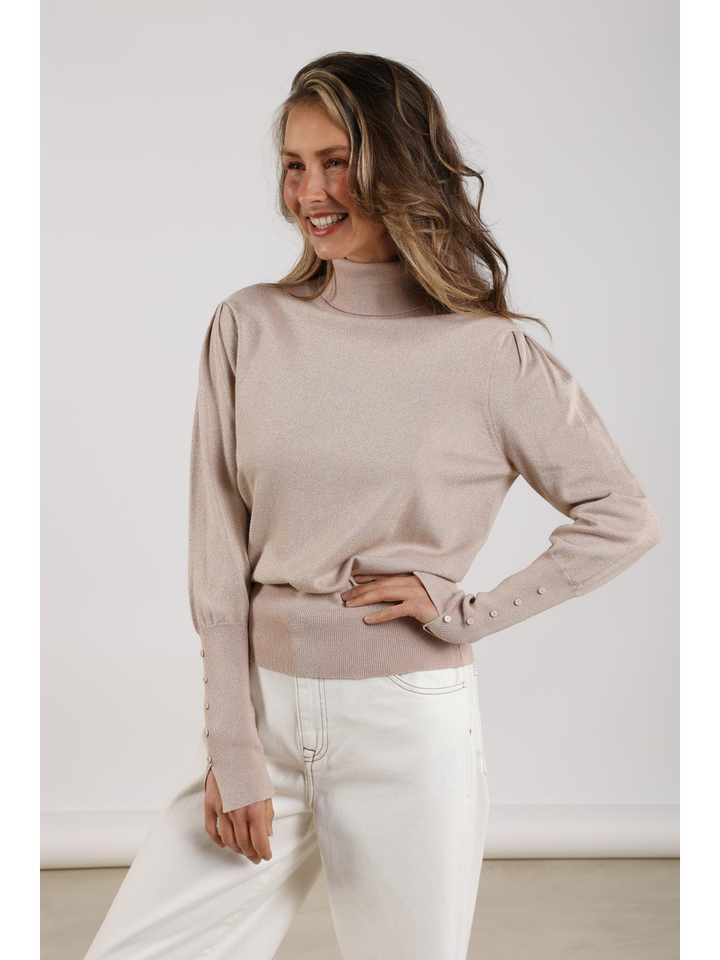 Roze glitter trui met rolkraag Sylvia lurex Nukus
