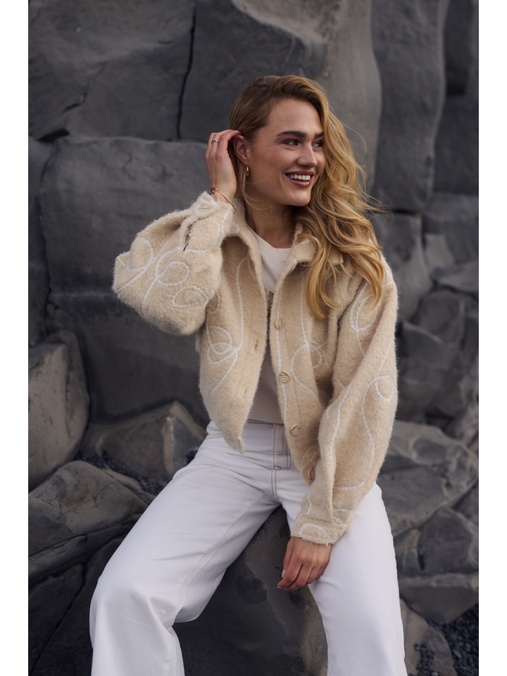 Beige jas met motief Milou Nukus